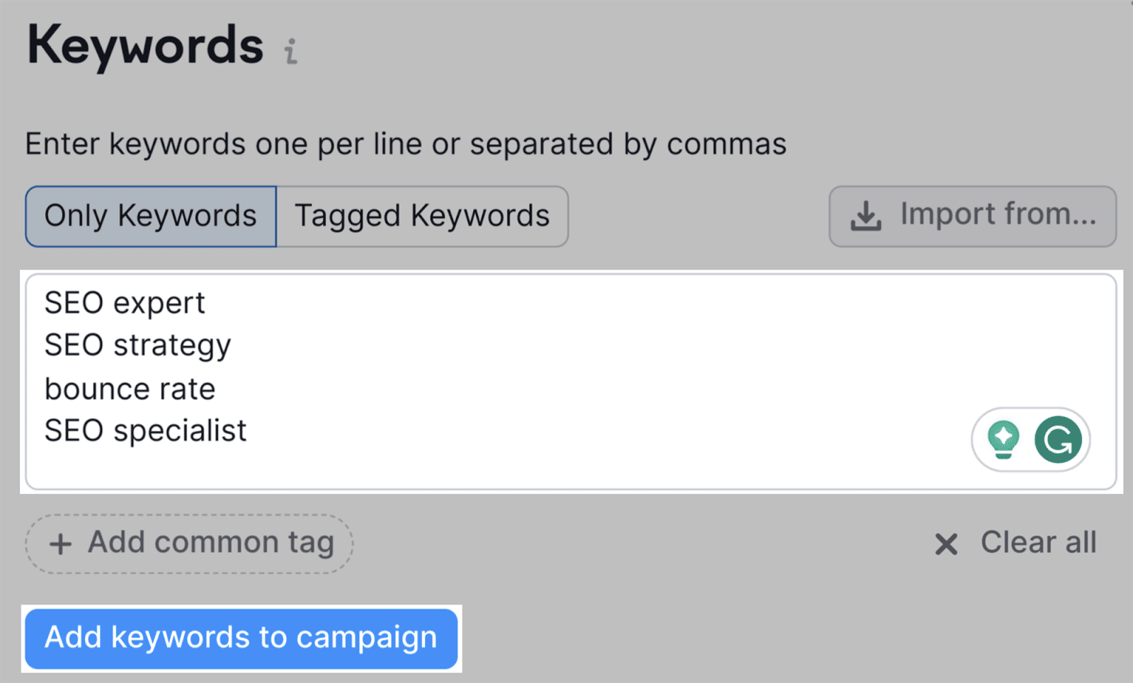 Add keywords to the campaign