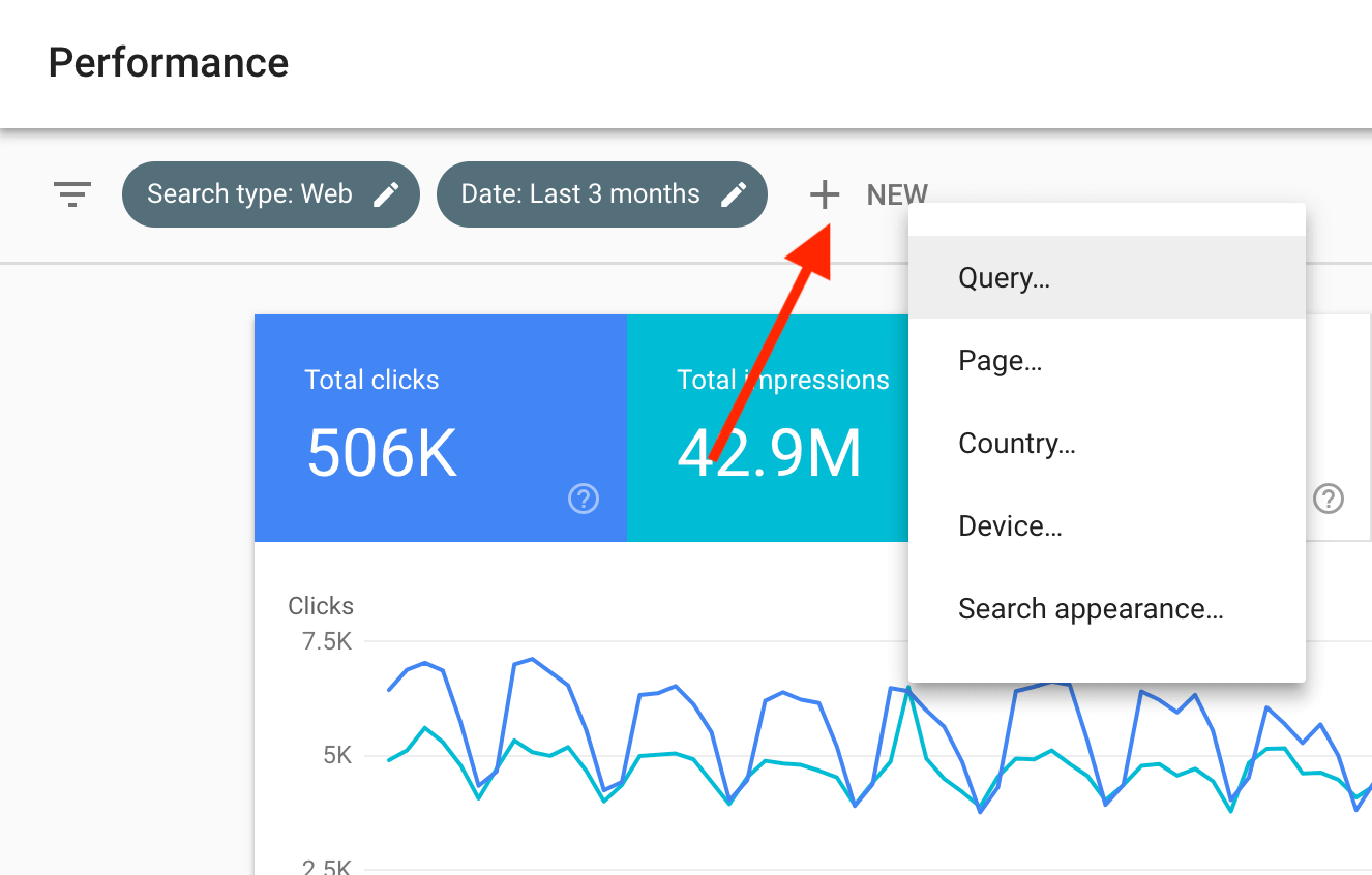 Click "New" on Google Search Console's Performance Report