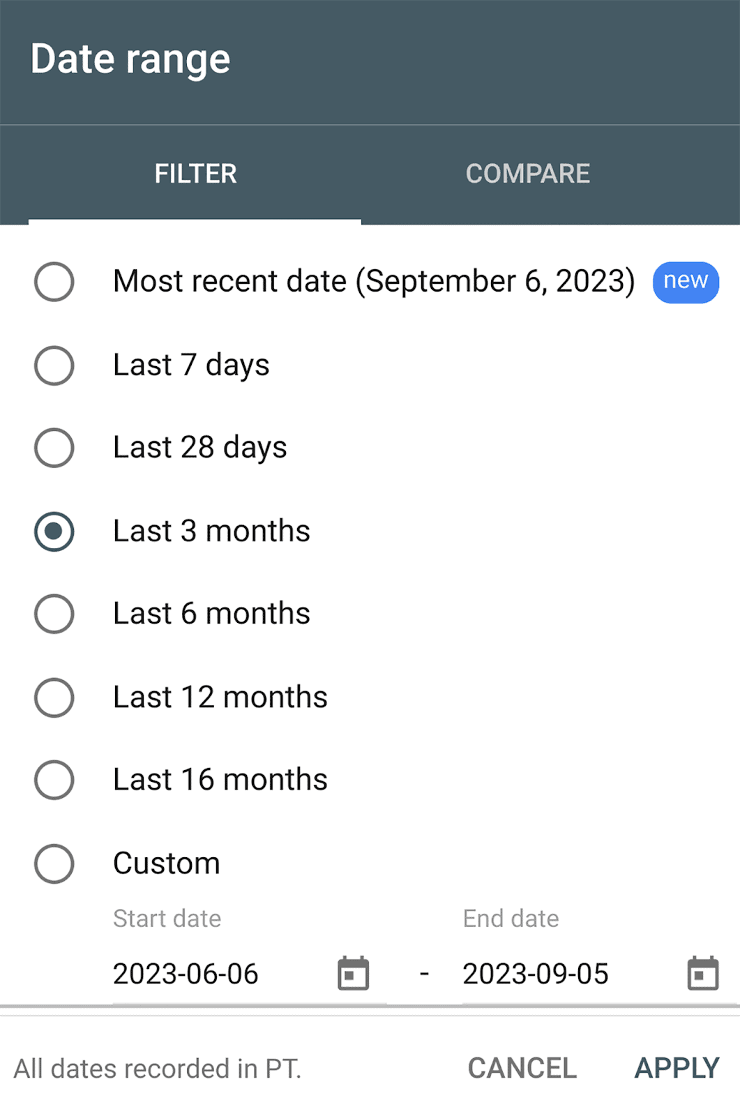 Date range to compare
