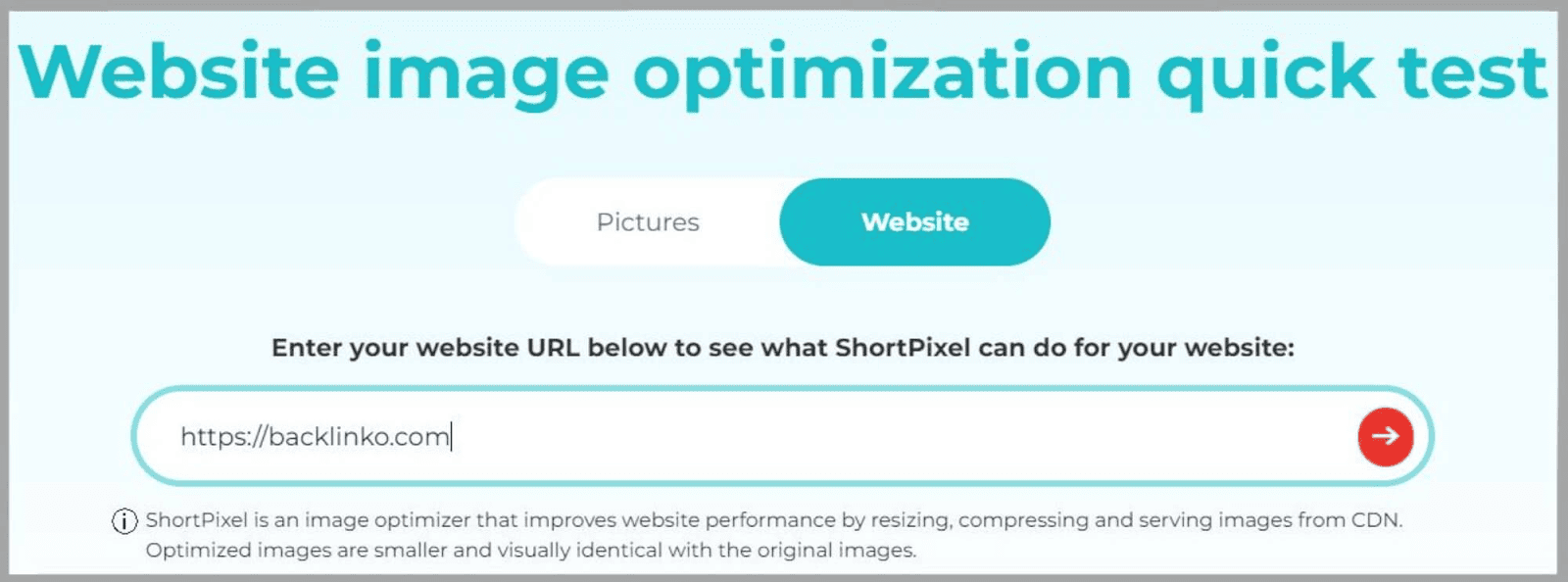 Carry out an image optimization test using ShortPixel