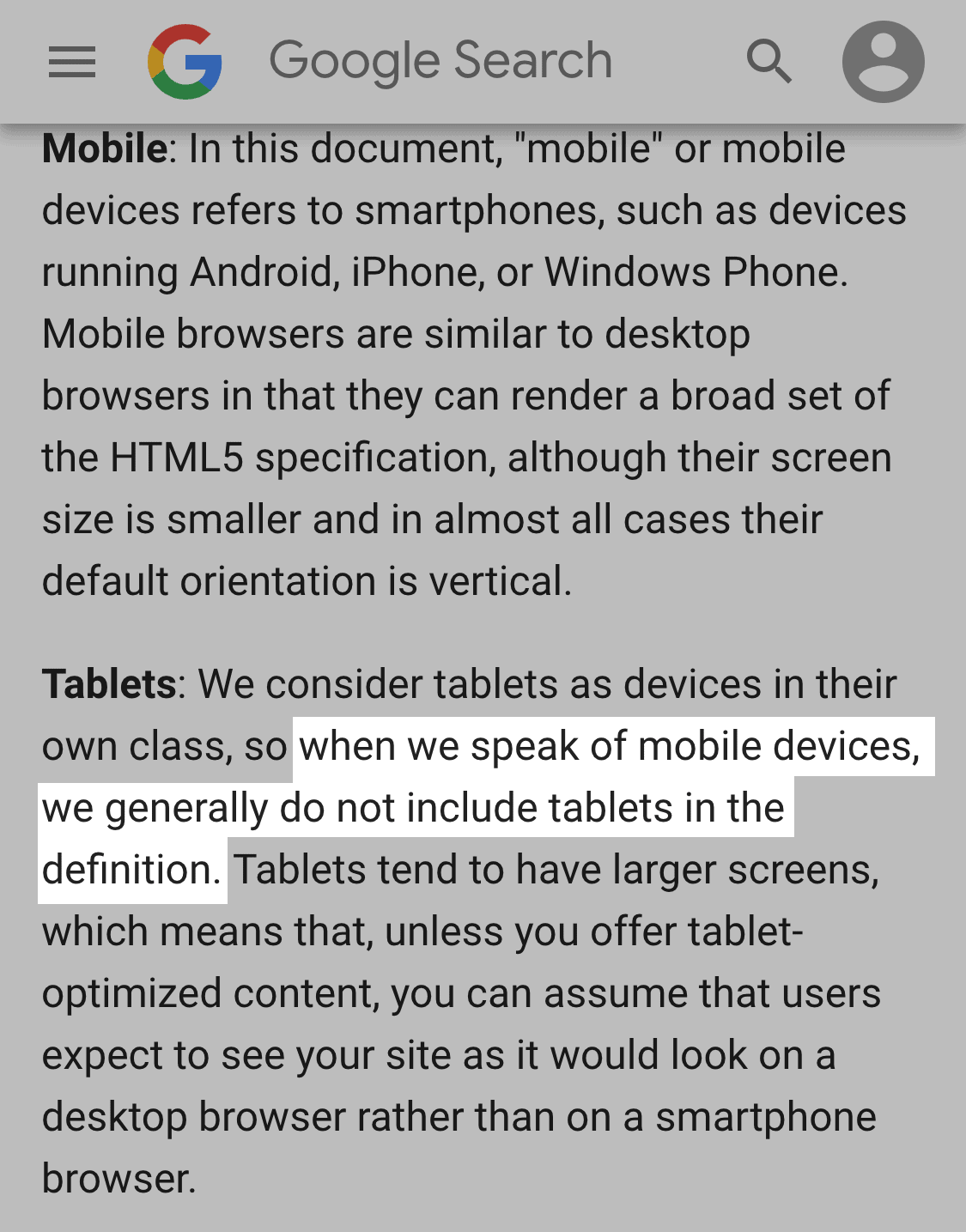 Google doesn't consider tablets "Mobile"
