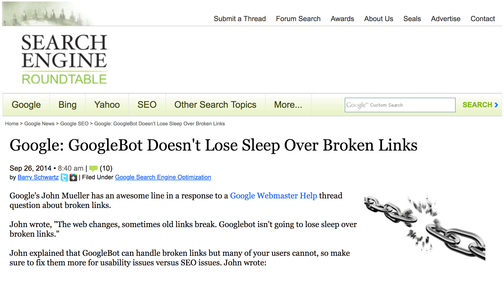 Google: "GoogleBot doesn't lose sleep over broken links"