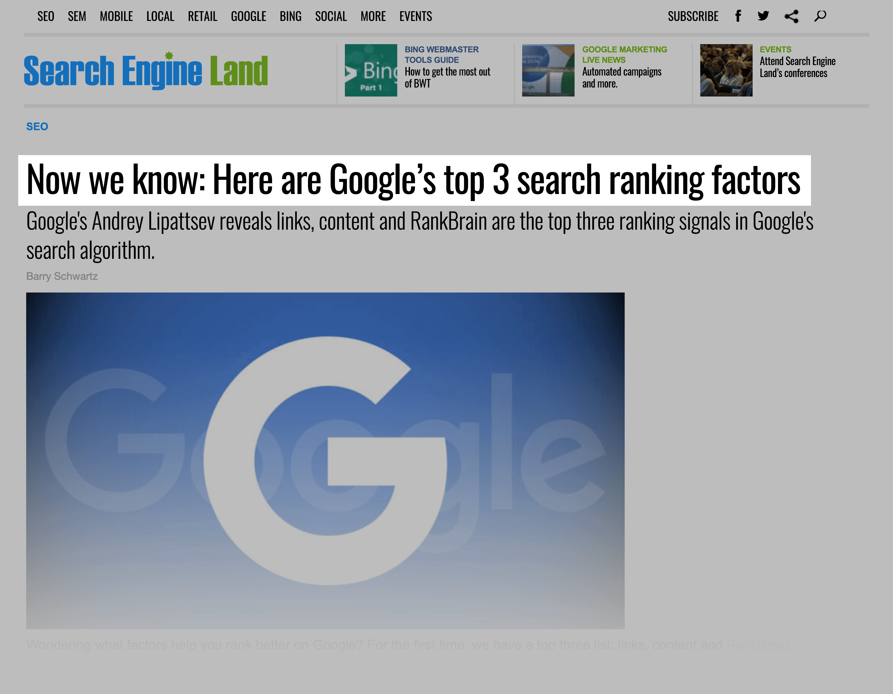 RankBrain is one of Google's top 3 ranking factors
