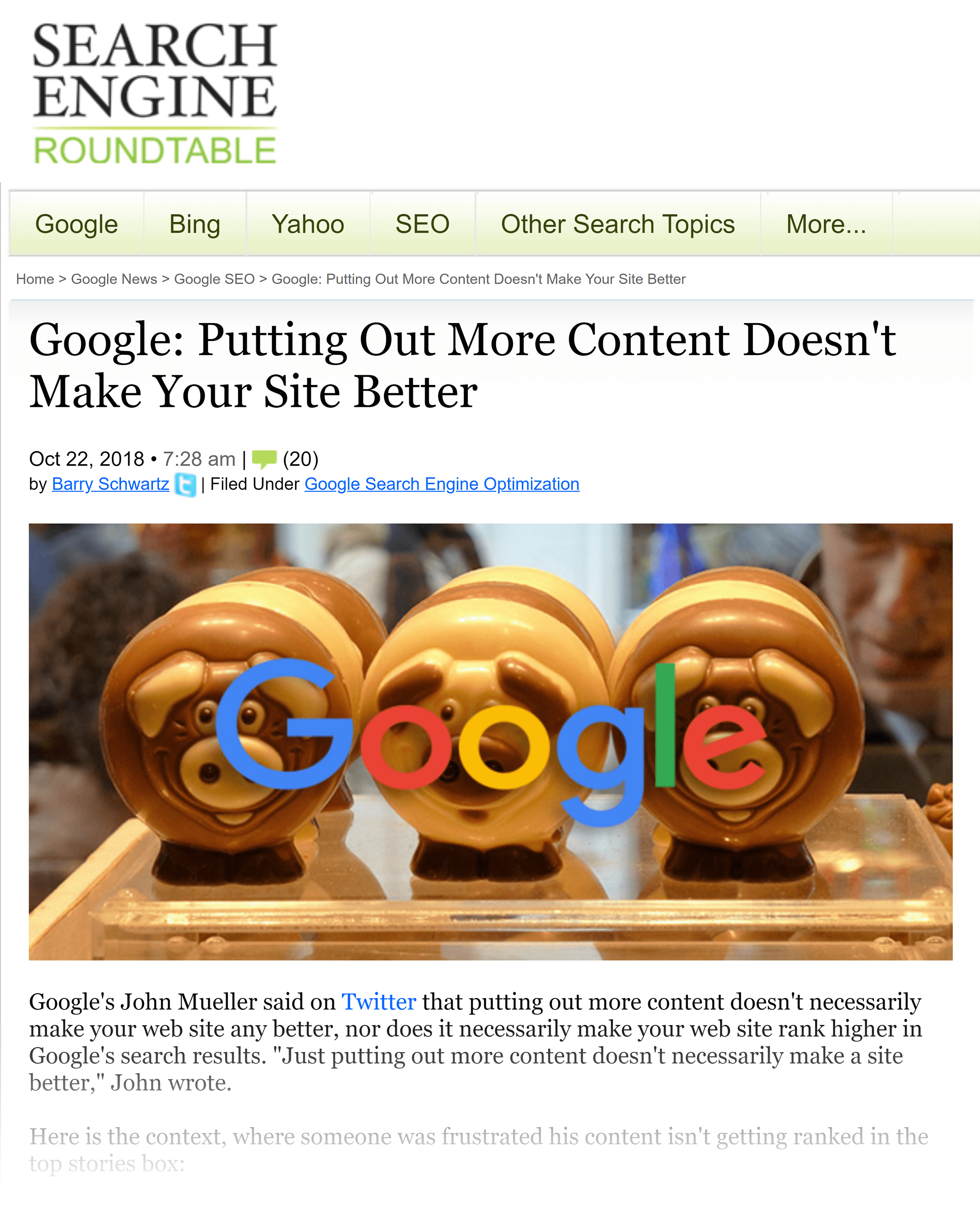 Search Engine Roundtable – Google: More content isn't better